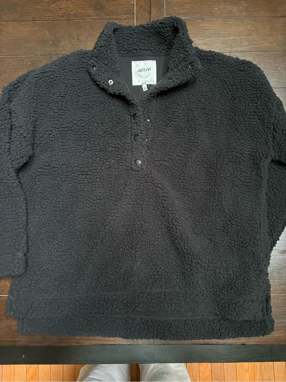 aerie Black Fleece Snap-Placket Pullover